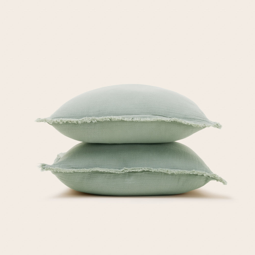 Lot de 2 taies d'oreiller LOU sauge - Gaze de coton lavé ultra-doux