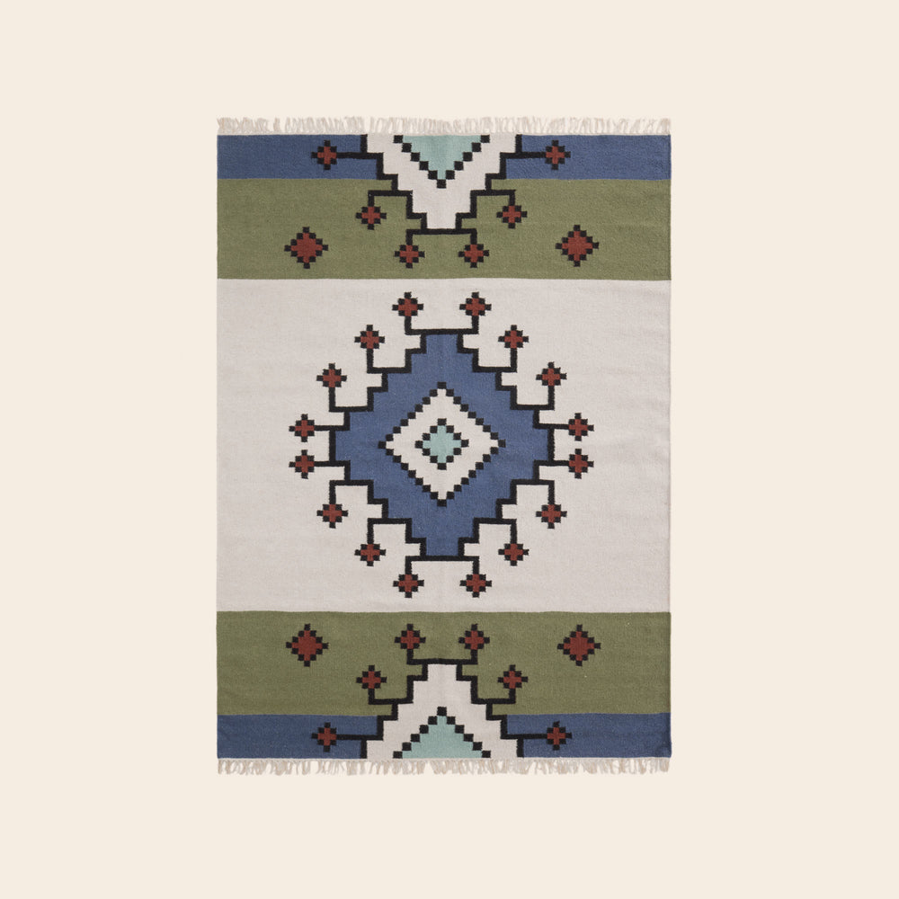 Tapis de sol BOUEKRI - Design Graphique Élegant (Naturel et Bleu) - 9