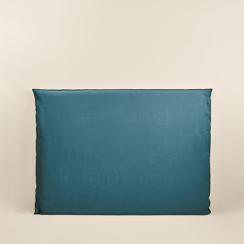 Housse de tête de lit CARLINA Bleu pétrole et noir bourdon en lin lavé 100% - 3