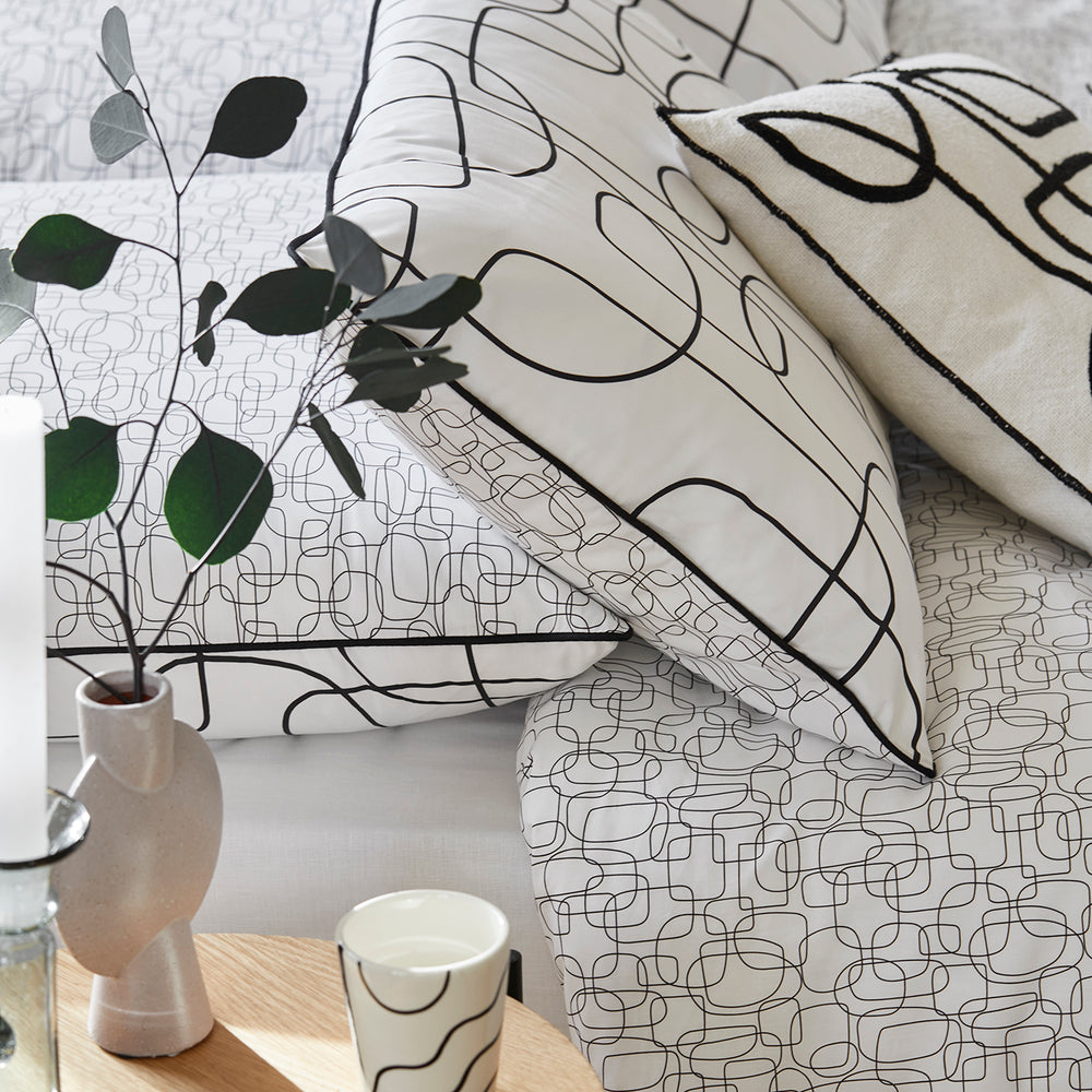 Housse de Couette ARIANA Blanc et Noir - 80 fils/cm² en Percale de Coton avec Passepoil… - 5