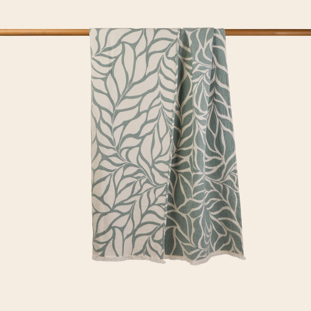 Plaid LOUENN ivoire et vert sauge - 7