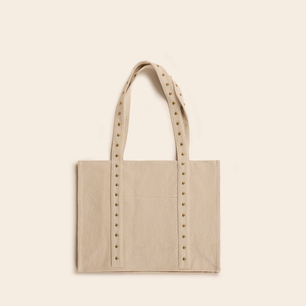 Cabas NENIO en lin lavé épais orné de clous en laiton - Accessoire mode élégant et pratique pour toutes vos sorties