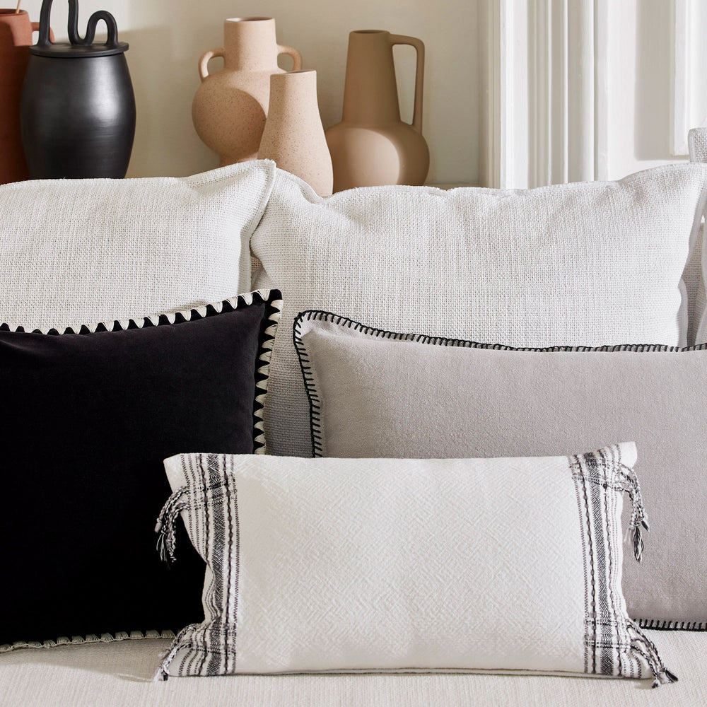 Housse de coussin PAVANI 100 % coton rayures blanches et noires - 3
