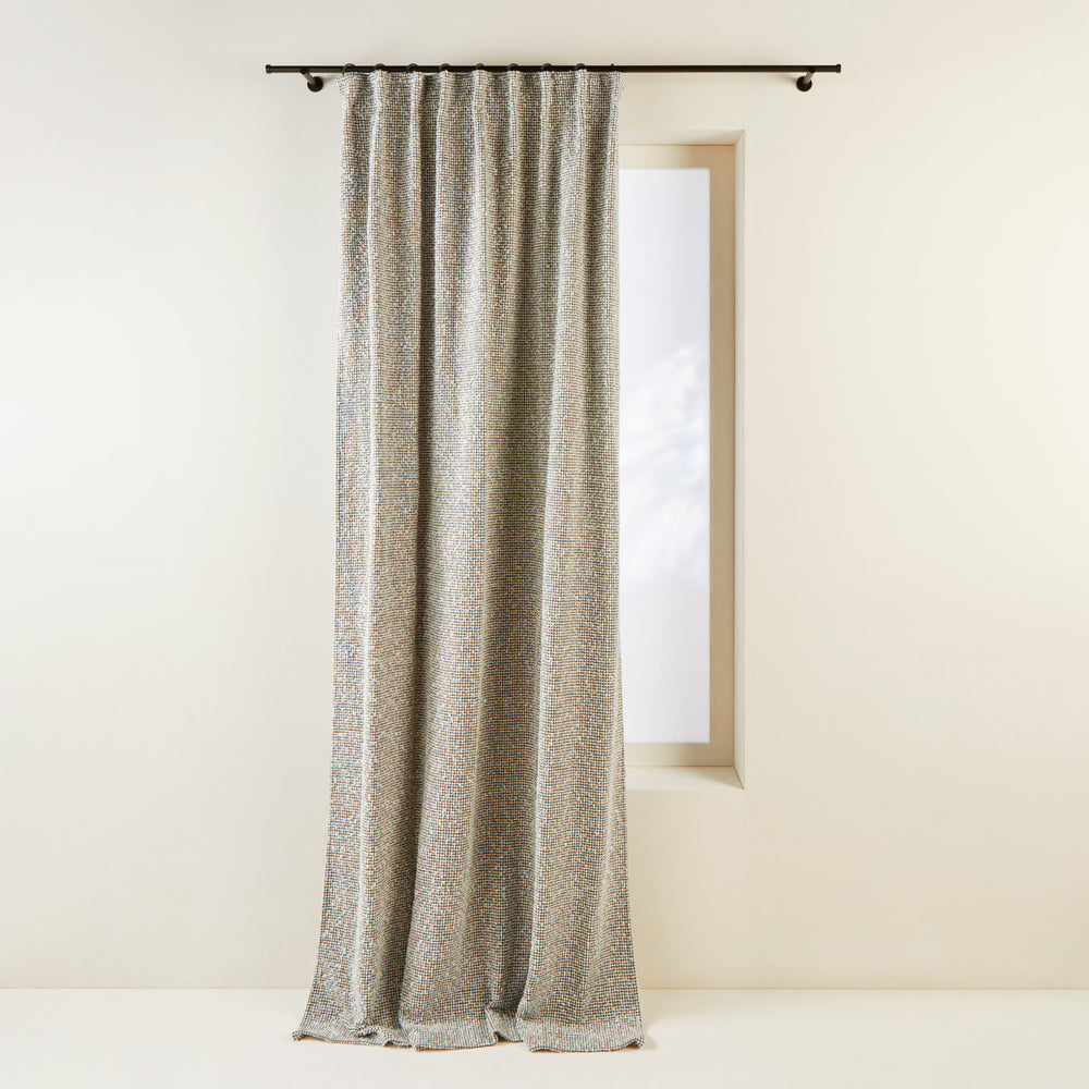 Rideau à galon fronceur Pietro en Jacquard Ivoire et Noir Motif Micro Damier - 6