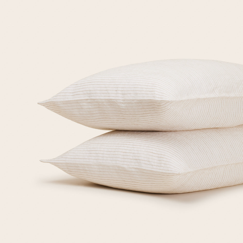 Lot de 2 taies d'oreiller ELIE en lin coton - Ivoire & Naturel, design élégant et éthique - 6