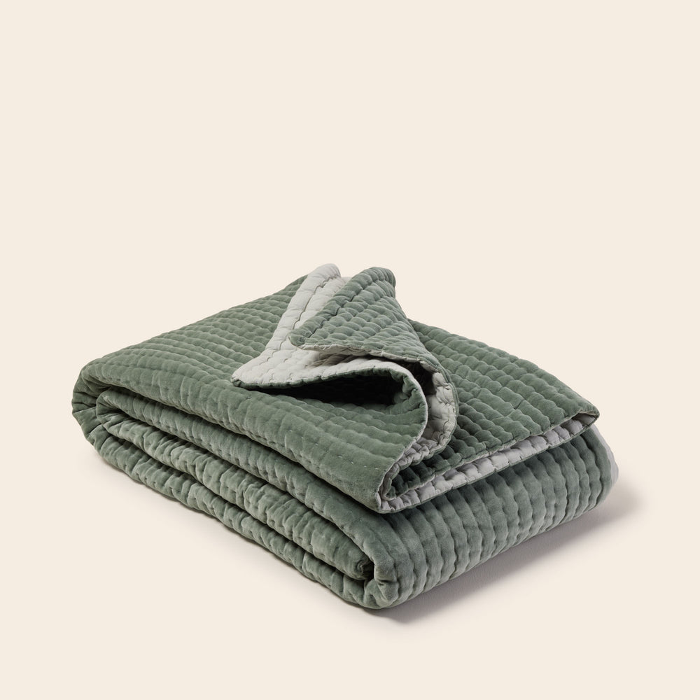 Couvre-Lit Matelassé AURALIE en Velours de Coton - Vert de Gris - 3