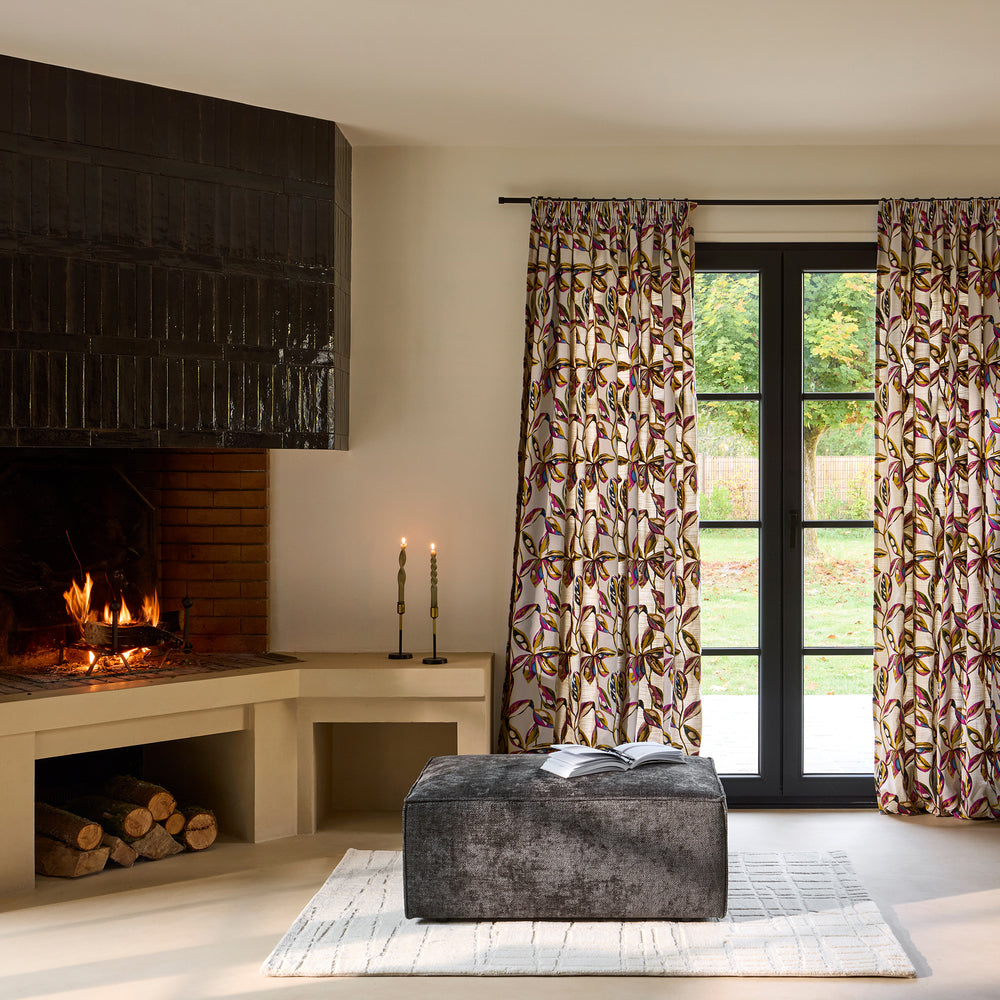 Rideau à Galon Fronceur RAMHA - Motif Naturel Calcaire et Multicolore Élégant