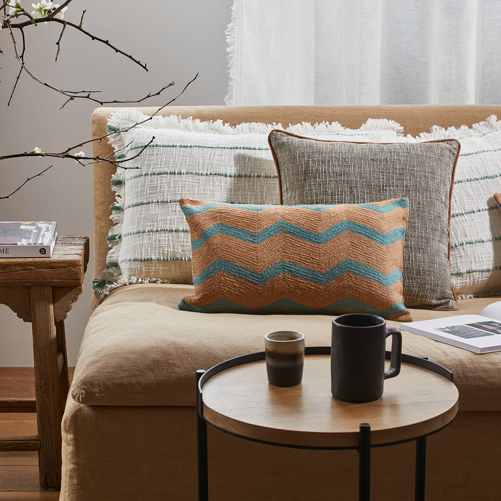 Housse de coussin ZIGGY terracotta et céladon - 3