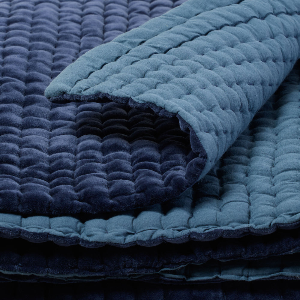 Couvre-lit matelassé AURALIE - Bleu nordique, Velours de coton luxueux - 5