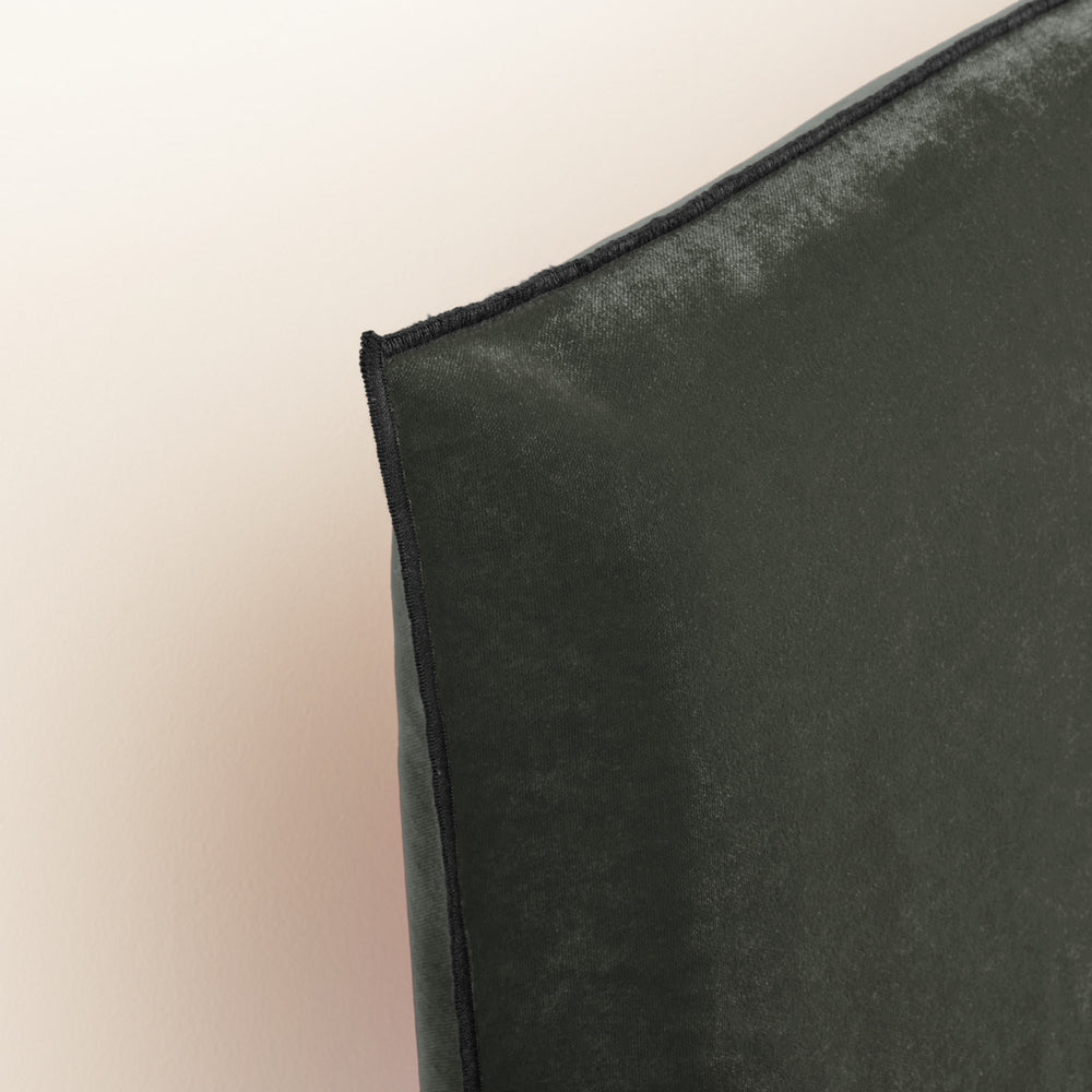 Housse de tête de lit Dario kaki grisé et bourdon noir en velours ultra doux - 4