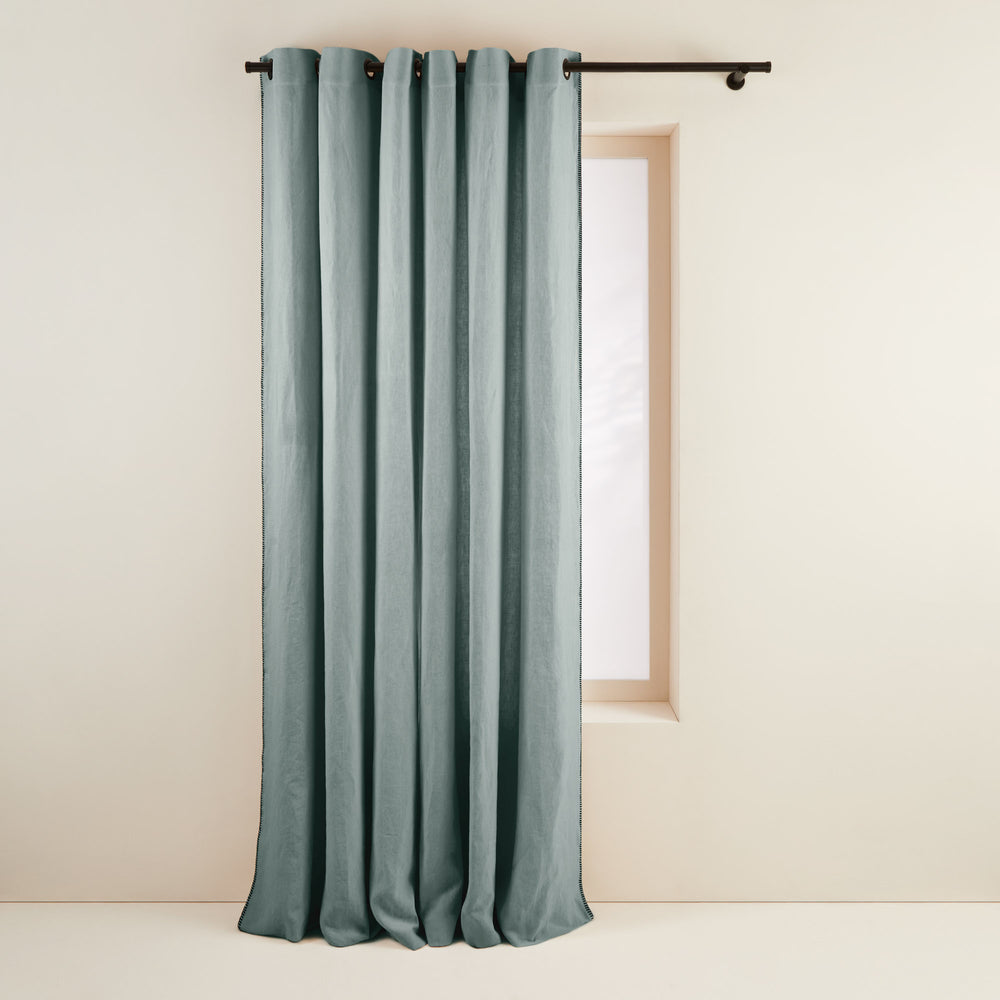Rideau en lin lavé Nino - Oeillets noirs, bordure festonnée et coloris vert de gris - 4
