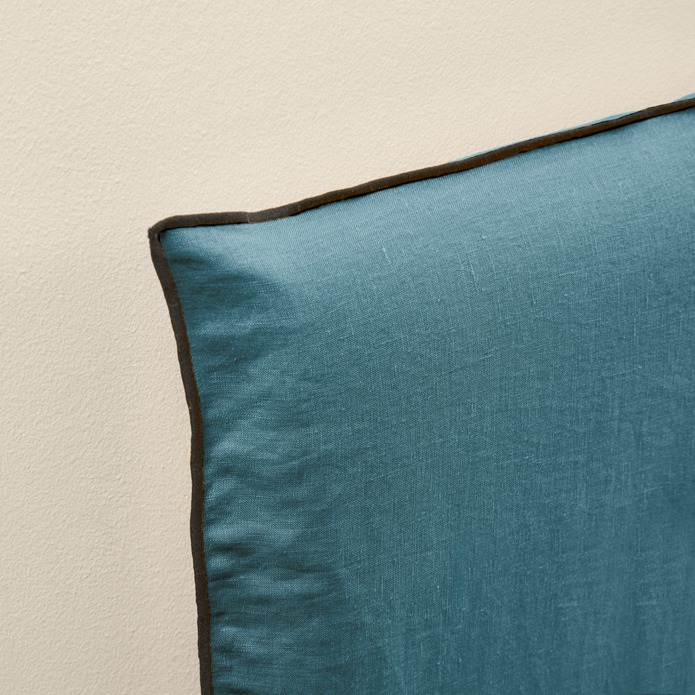 Housse de tête de lit CARLINA Bleu pétrole et noir bourdon en lin lavé 100% - 4