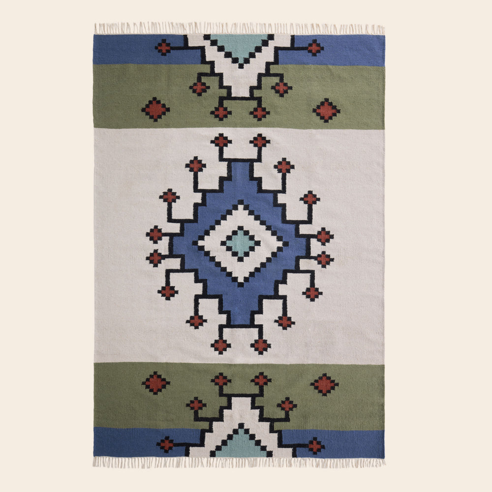 Tapis de sol BOUEKRI - Design Graphique Élegant (Naturel et Bleu) - 10
