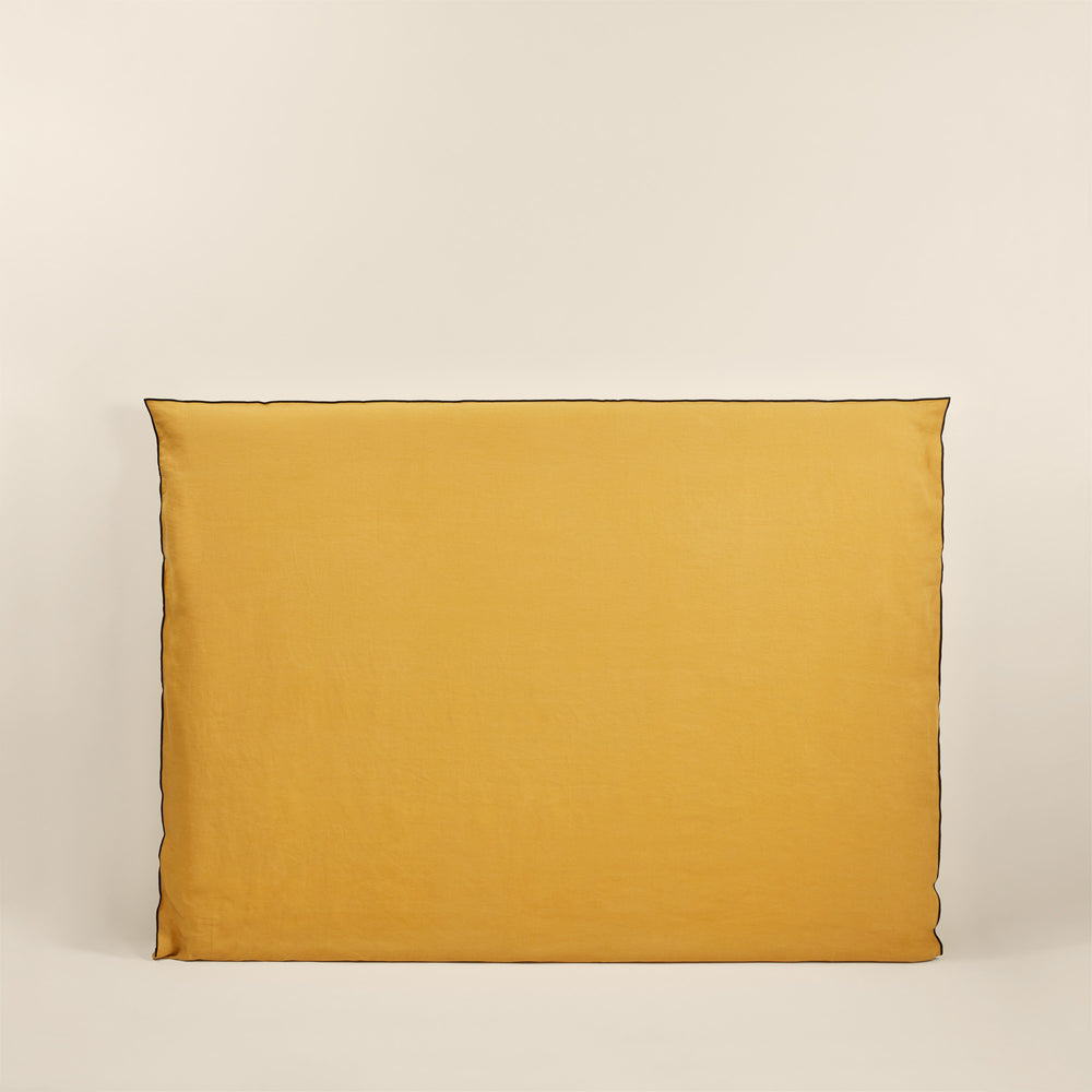 Housse de tête de lit CARLINA 100% lin lavé ocre et bourdon noir - 4