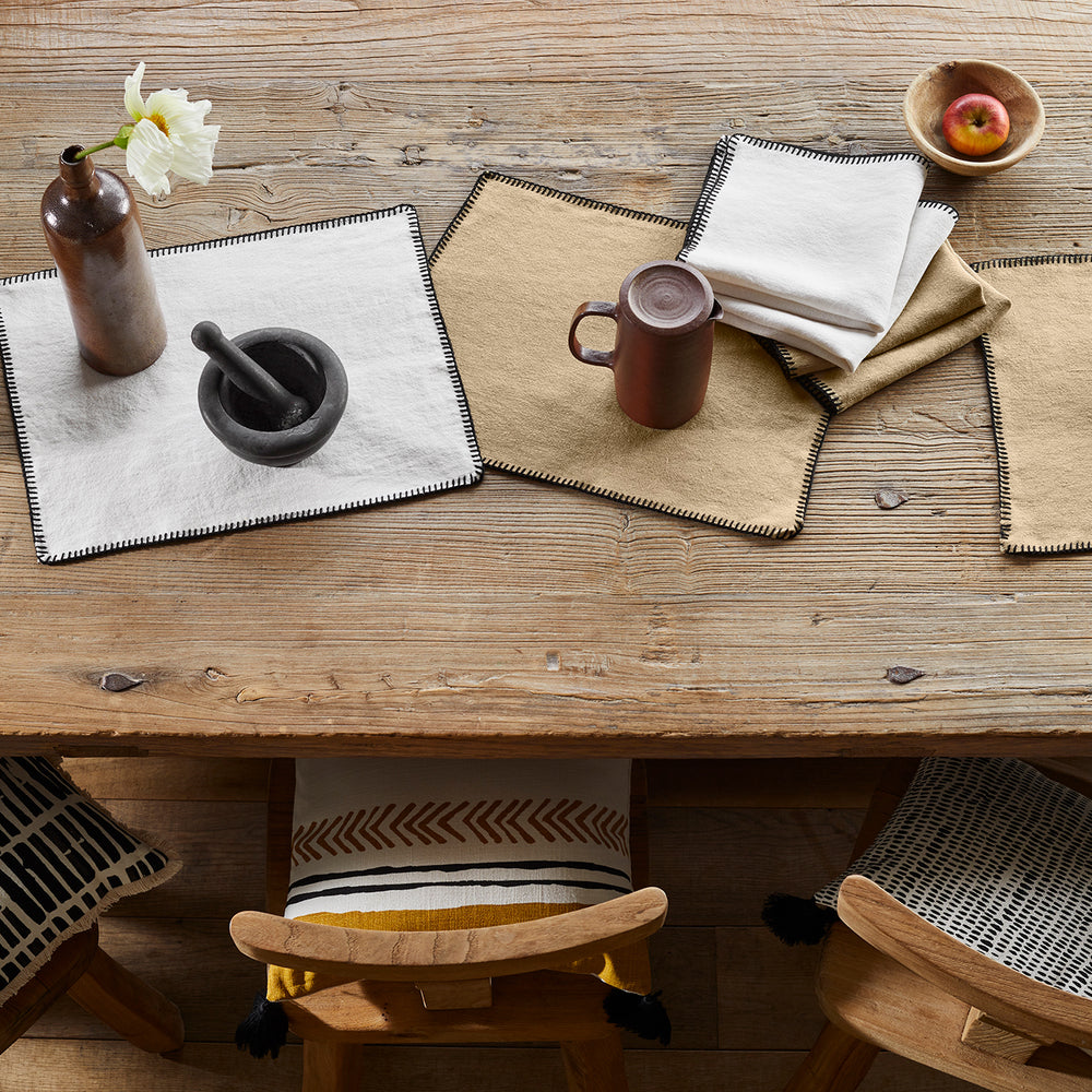Set de table NINO seigle et bord festonné noir - 100% lin européen OEKO-TEX® certifié - 7