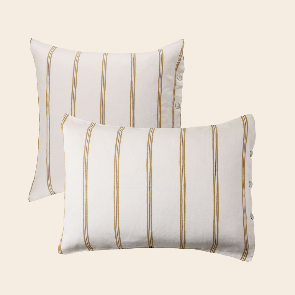 Parure de Lit UGOLIN 100% Coton Bio – Draps et Taies Rayures Moutarde et Blanc Élégantes - 10