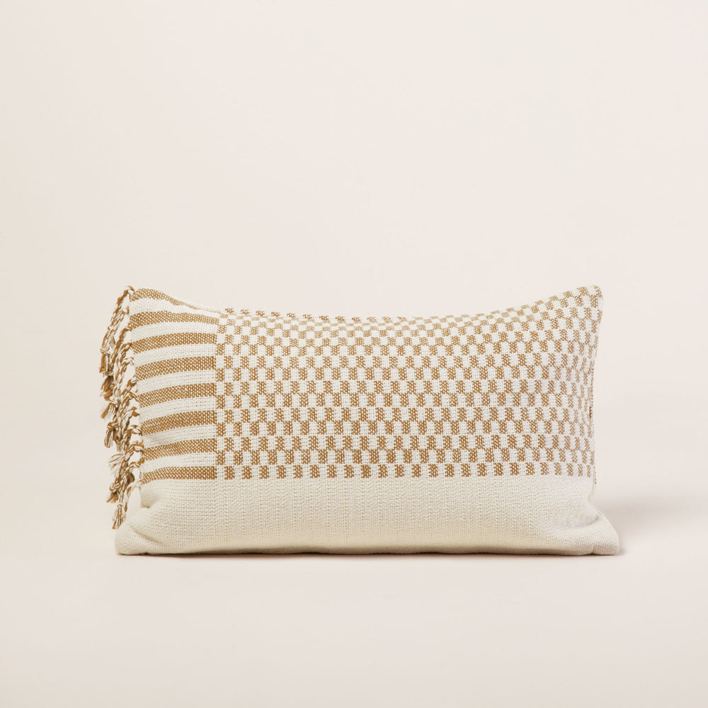 Housse de coussin FARIK ivoire et sépia design asymétrique