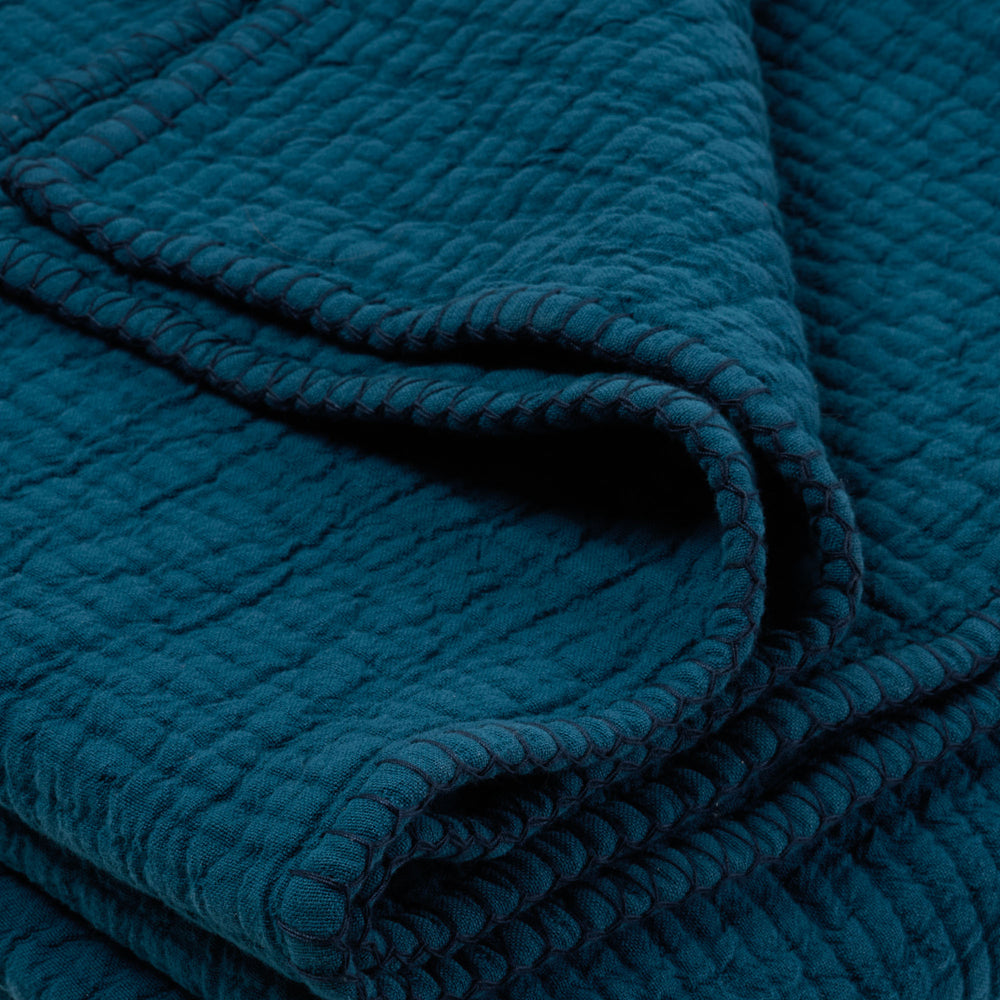 Plaid ILARIO bleu pétrole avec franges - 7